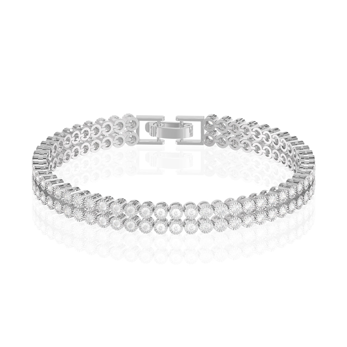 925 Sterling Silver Crystal Cubic Zirconia Timeless Double Layer Solitaire Bracelet