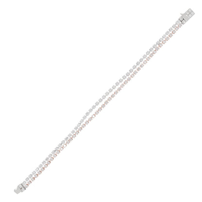 925 Sterling Silver Bracelet|Crystal Cubic Zirconia Timeless Double Layer Solitaire Bracelet