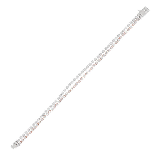 925 Sterling Silver Bracelet|Crystal Cubic Zirconia Timeless Double Layer Solitaire Bracelet