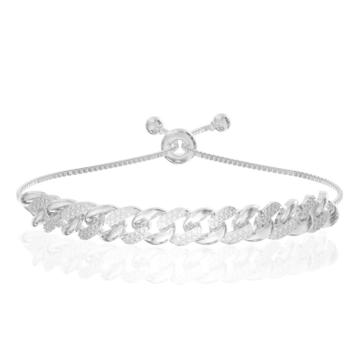 925 Sterling Polished Silver Crystal Cubic Zirconia Linked Bracelet