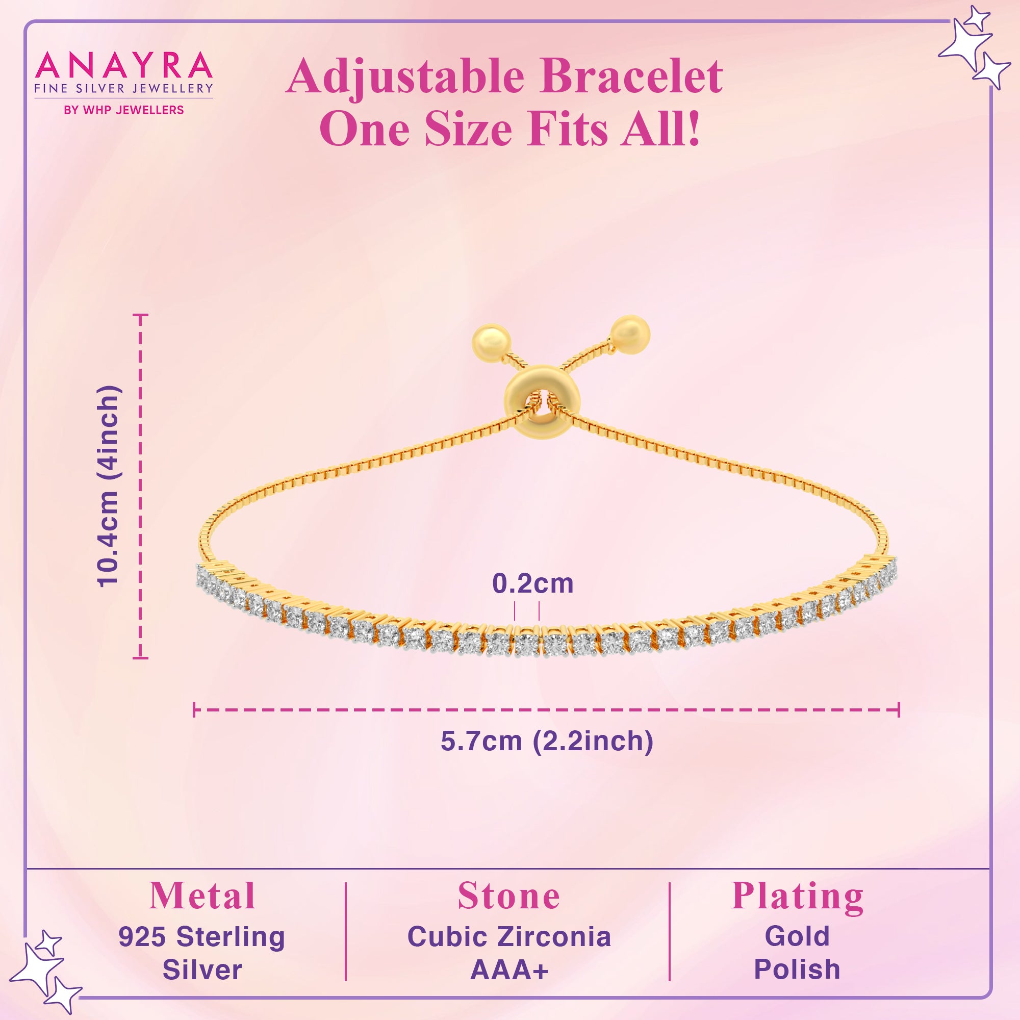 Elegant Adjustable Gold Plated Tennis Bracelet