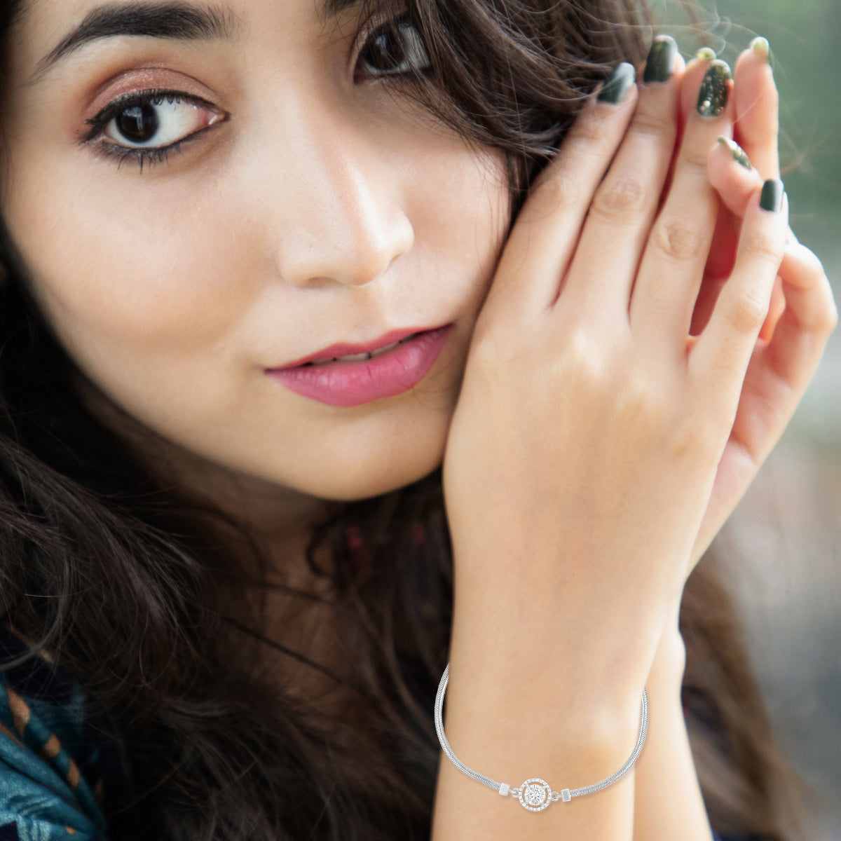 Round Halo Diamond Charm Bracelet