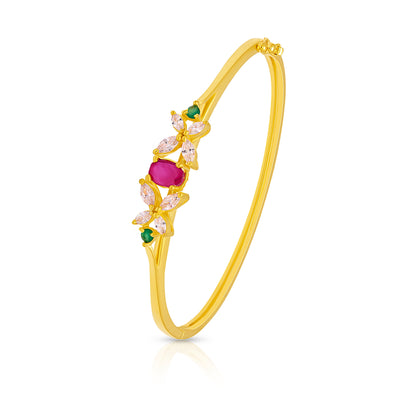 Graceful Gem-Studded Floral Gold Bracelet