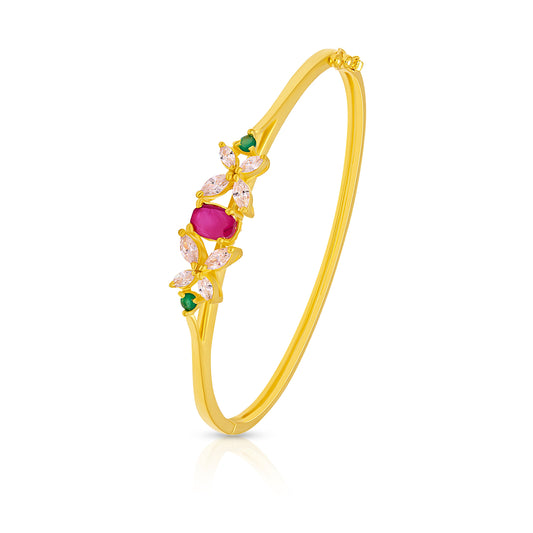 Graceful Gem-Studded Floral Gold Bracelet