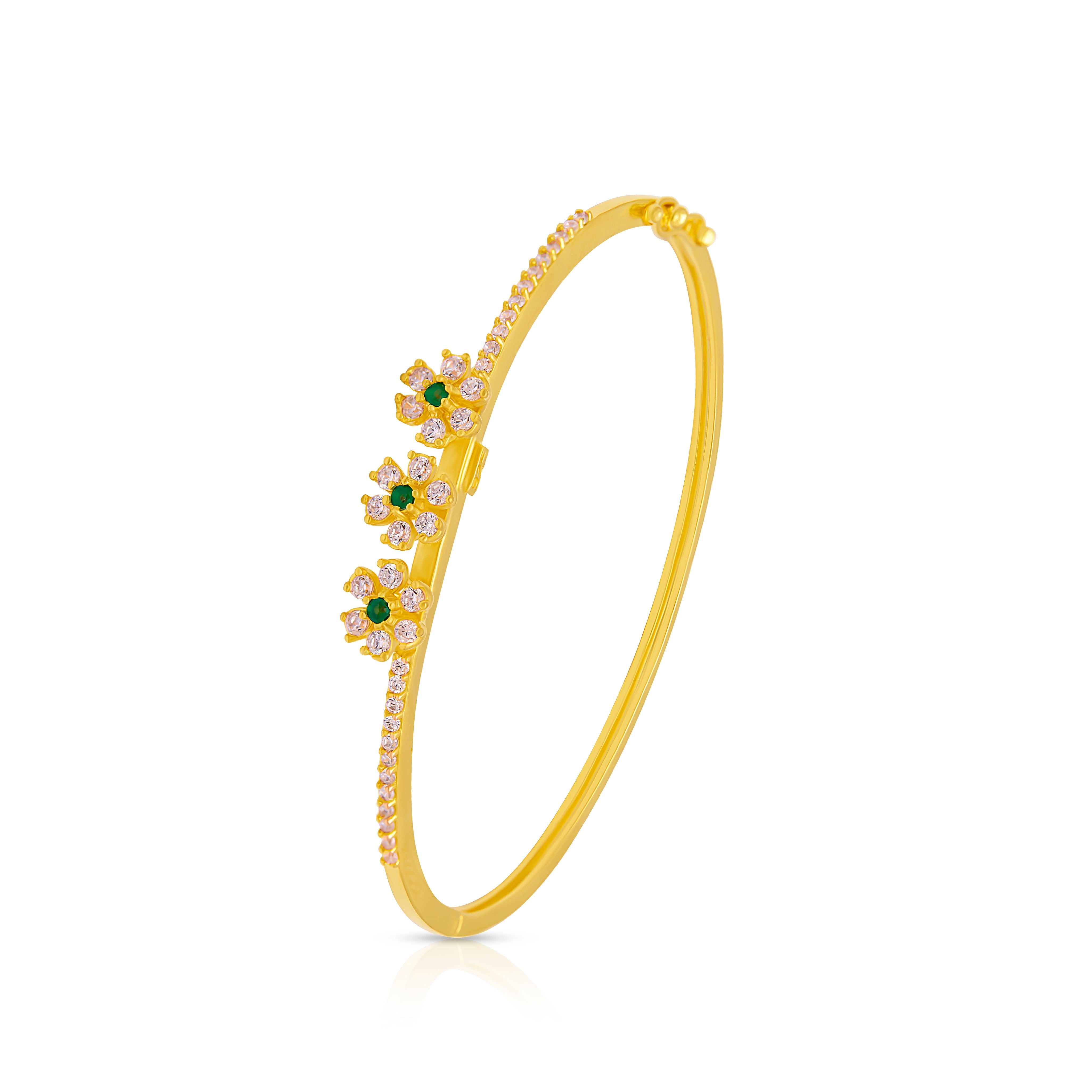 Charming Emerald-Studded Gold Plated Floral Bracelet