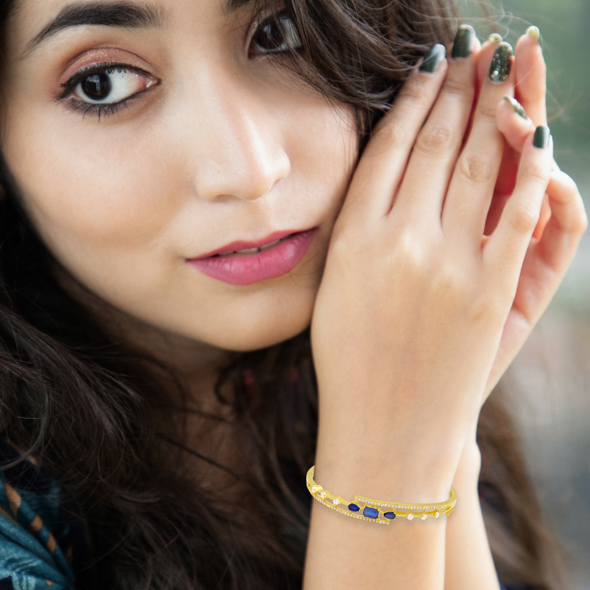 Radiant Blue Gemstone Gold Plated Bracelet