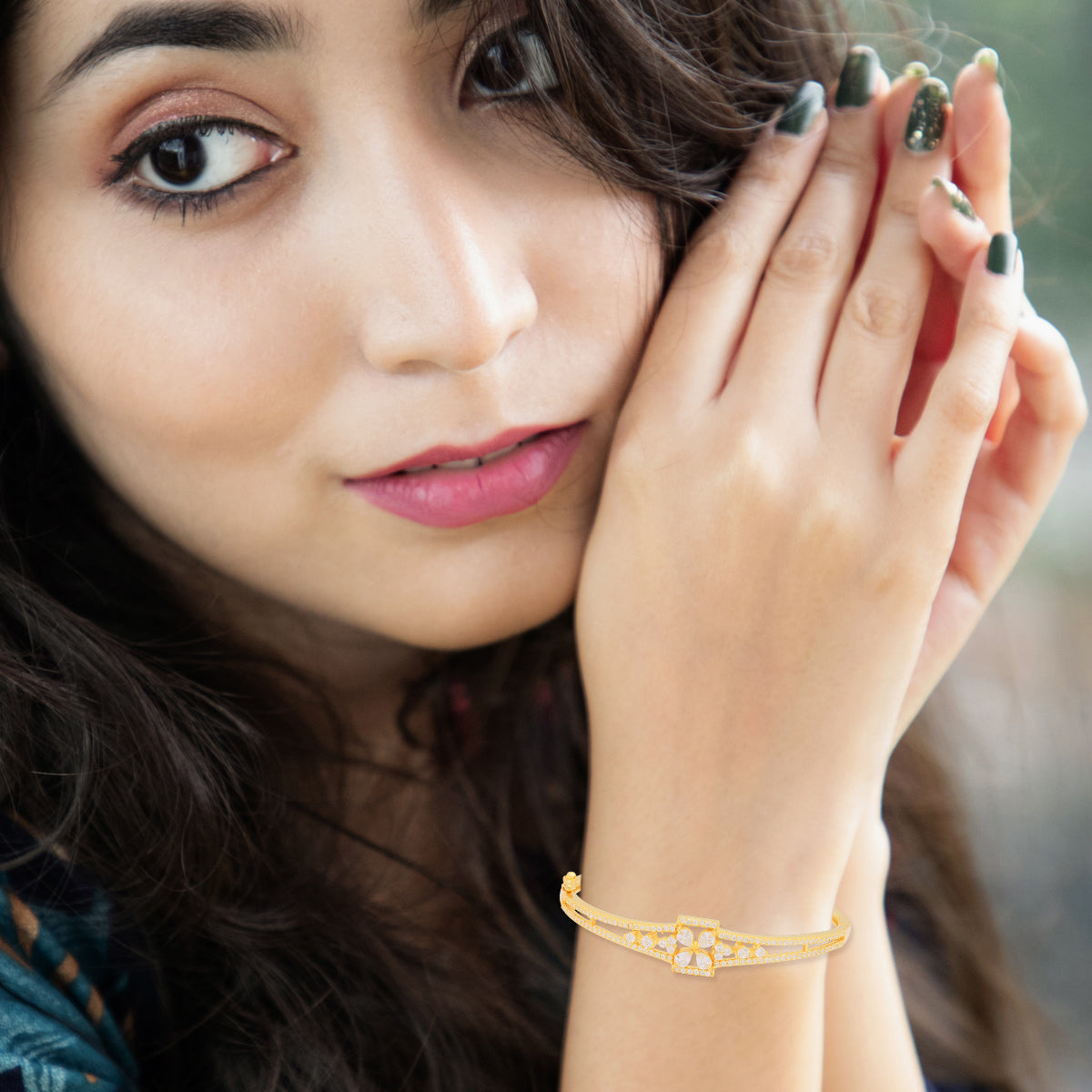 Sparkling Diamond-Studded Gold Plated Bracelet