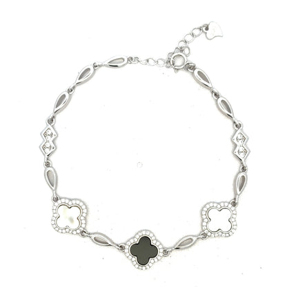 Minimal Floral Clover Silver Bracelet