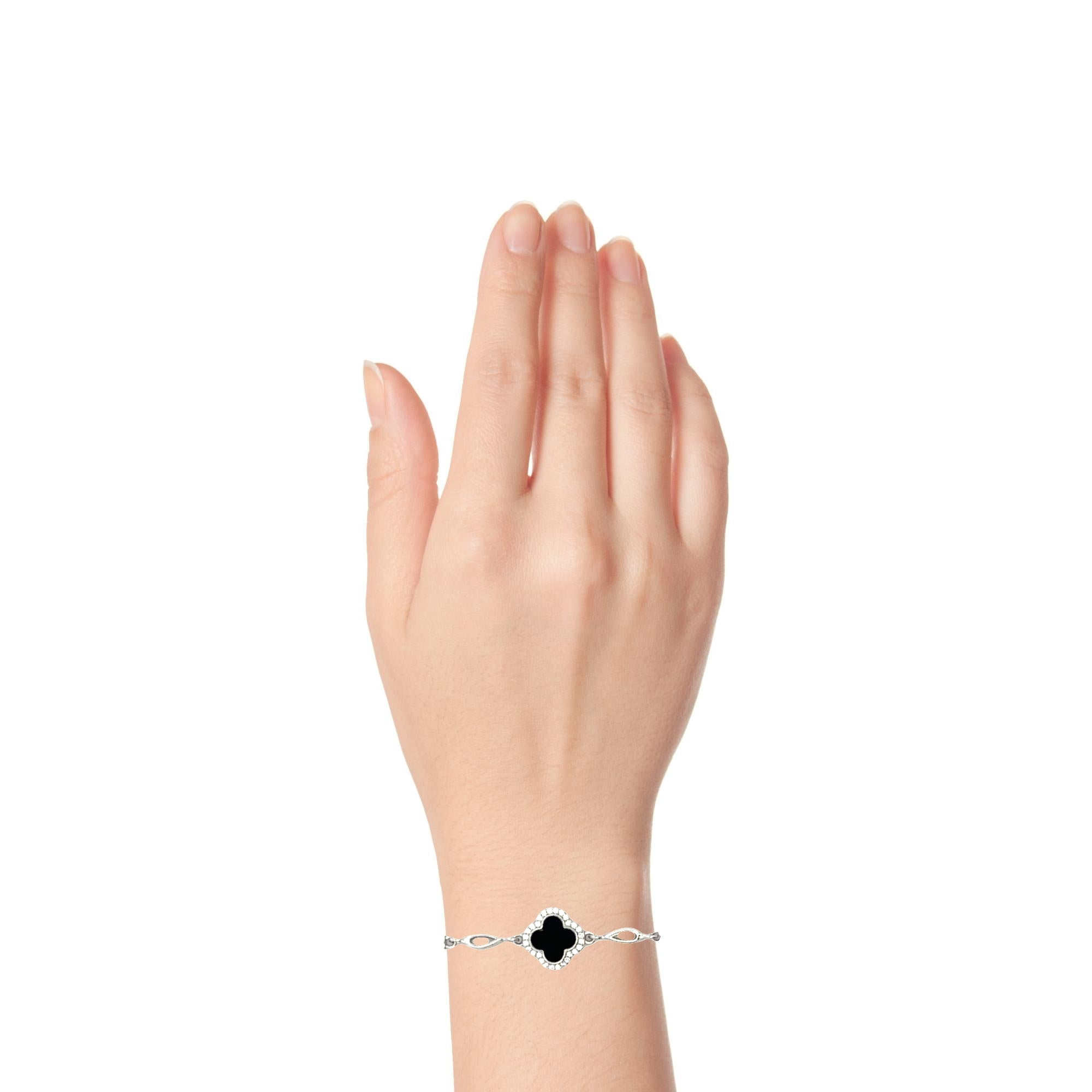 Minimal Floral Clover Silver Bracelet