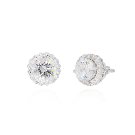 Silver Zircon Bezel Diamond Stud Earrings