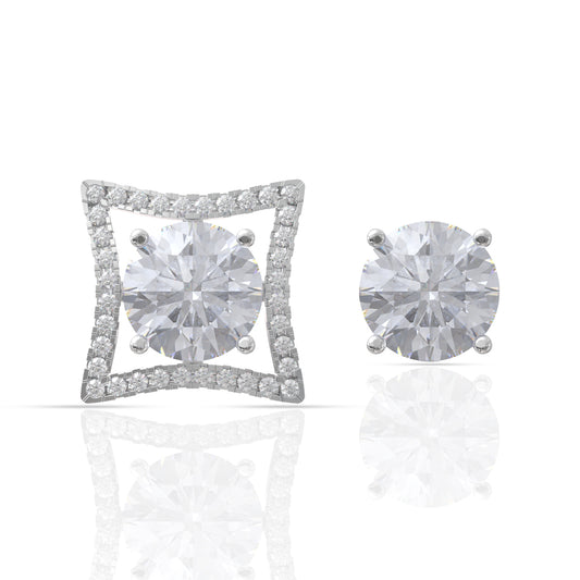 Square Frame Diamond Stud Earrings