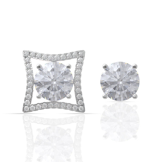 Square Frame Diamond Stud Earrings