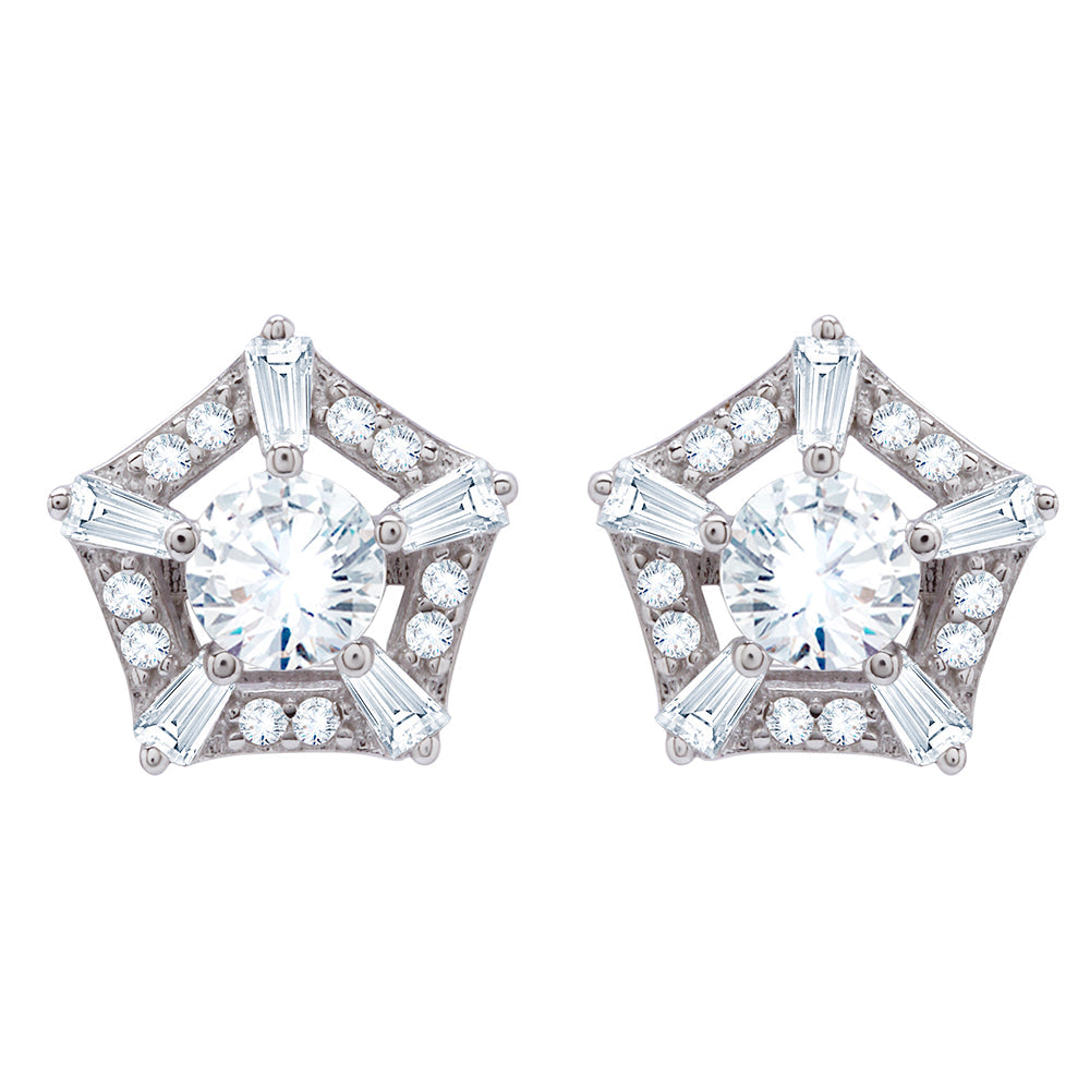 Sterling Silver Hexad Diamond Earrings
