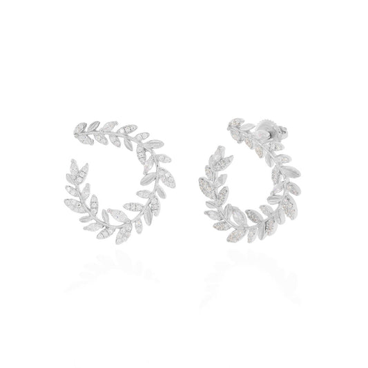 Delicate Leaf Design Sterling Silver Stud Earrings