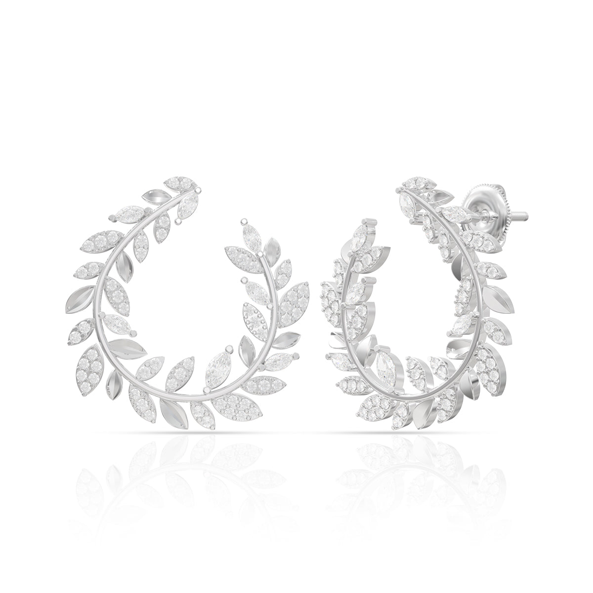 Delicate Leaf Design Sterling Silver Stud Earrings