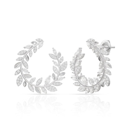 Delicate Leaf Design Sterling Silver Stud Earrings