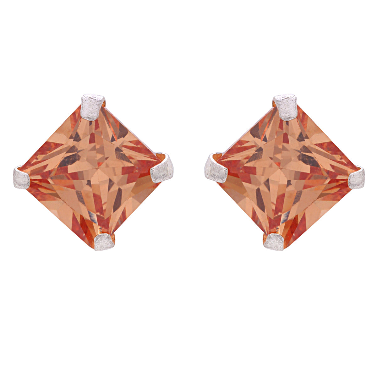 Silver Spessartine Rhombus Stud Earrings