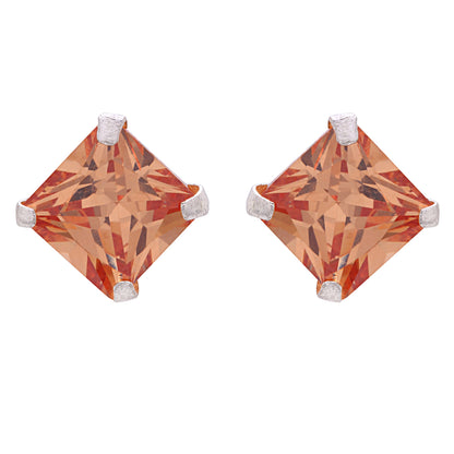 Silver Spessartine Rhombus Stud Earrings