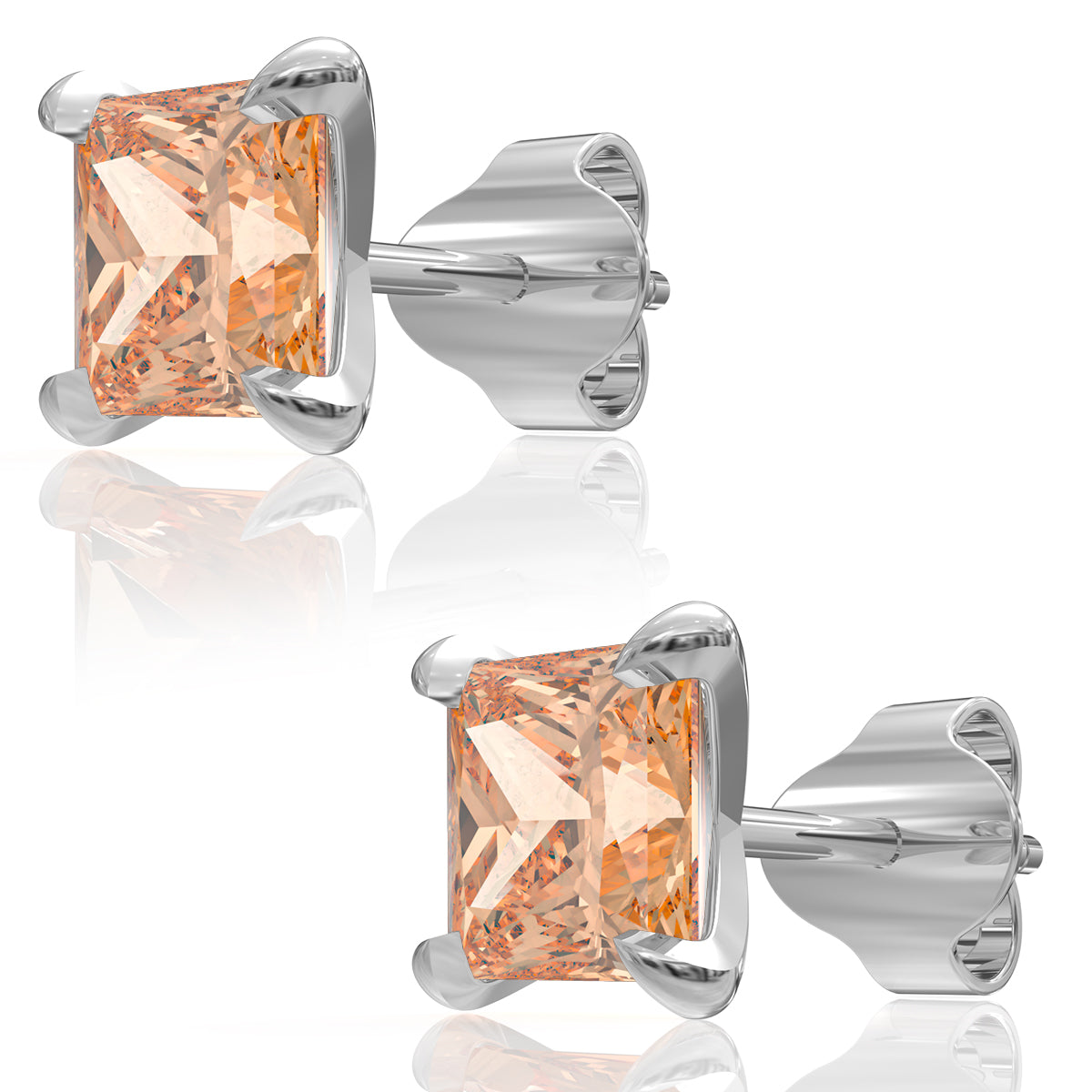 Silver Spessartine Square Stud Earrings