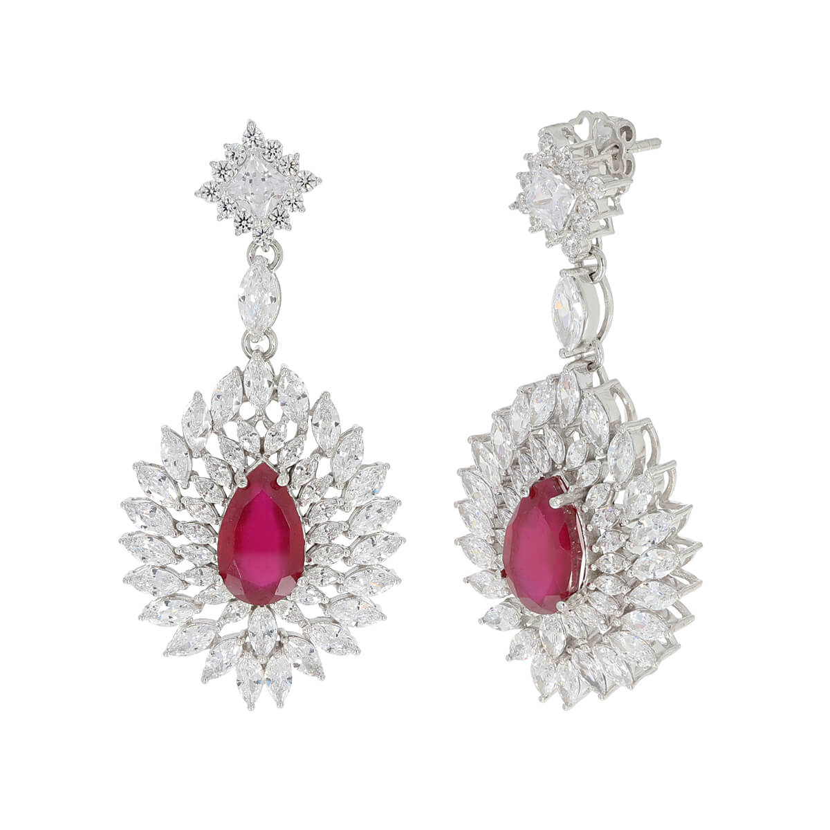 Exquisite Silver Red Sparkle Earrings