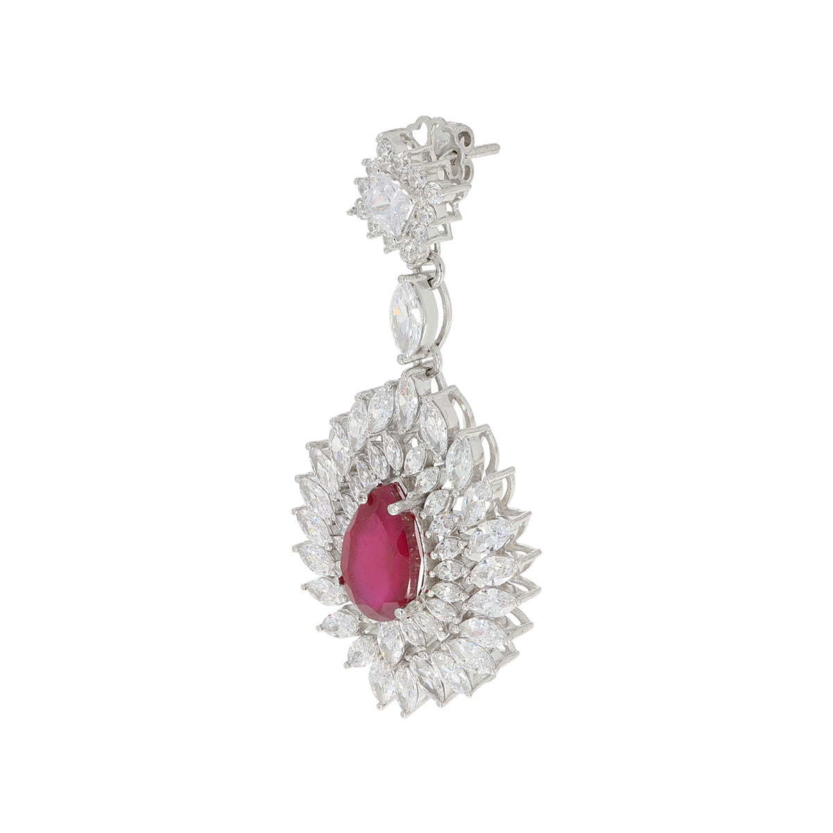 Exquisite Silver Red Sparkle Earrings