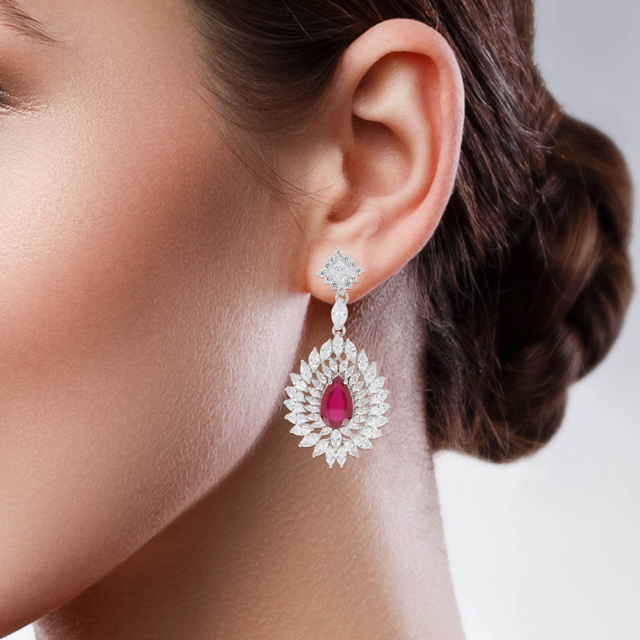 Exquisite Silver Red Sparkle Earrings