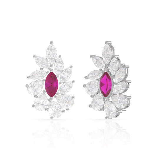 Green Diamond Silver Stud Earrings