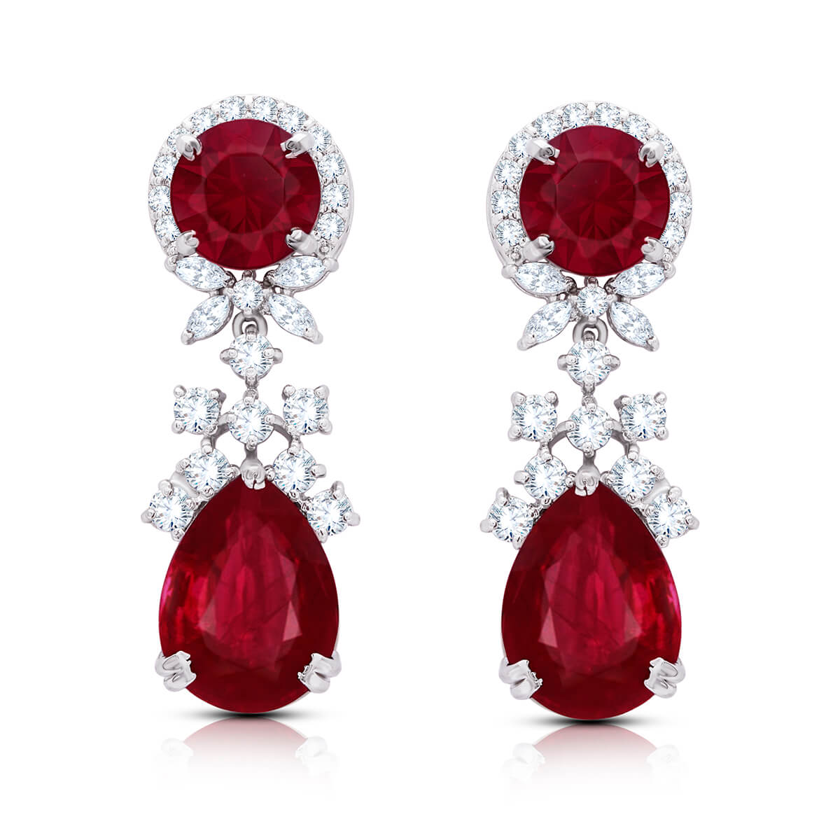 Glamorous Teardrop Ruby-Style Earrings in Sterling Silver