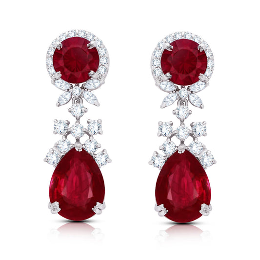 Glamorous Teardrop Ruby-Style Earrings in Sterling Silver