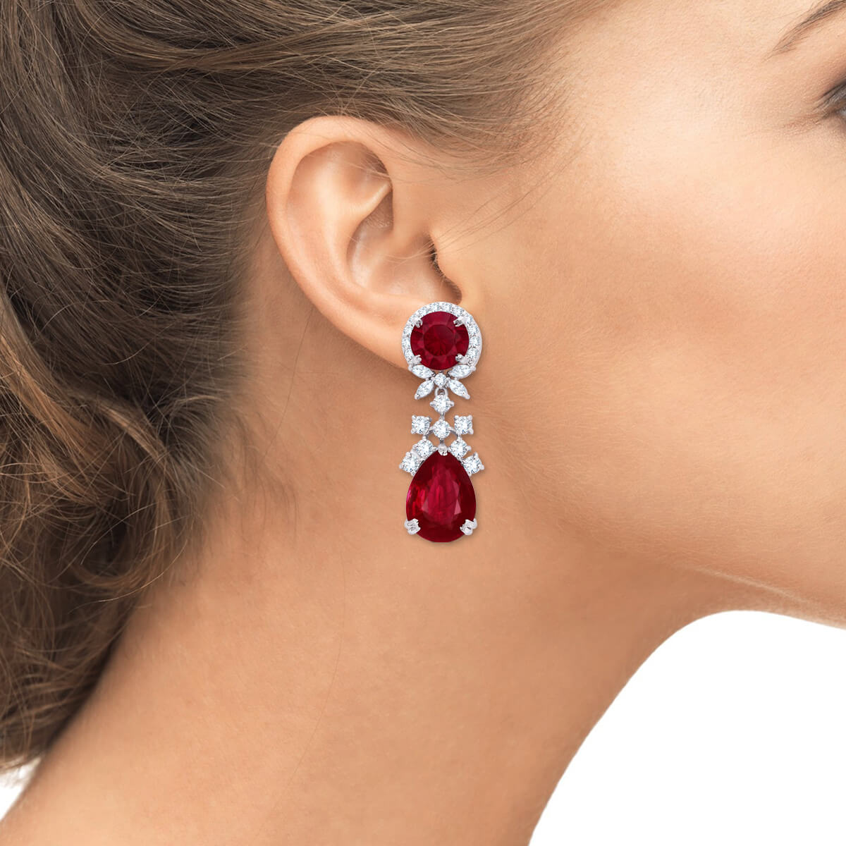 Glamorous Teardrop Ruby-Style Earrings in Sterling Silver