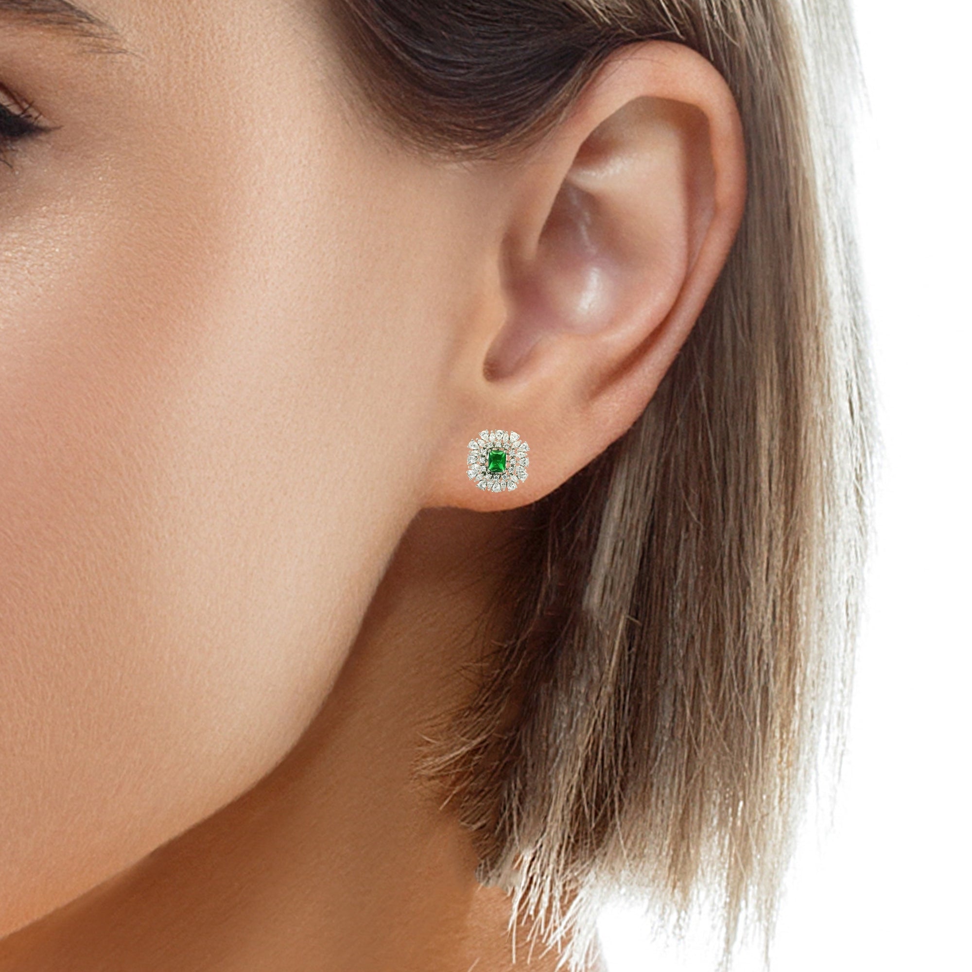 Elegant Green Crystal Halo Studs