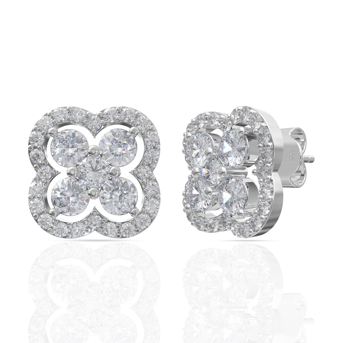 Sterling Silver Diamond Clover Earrings