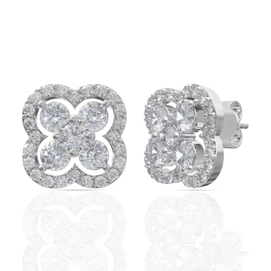 Sterling Silver Diamond Clover Earrings