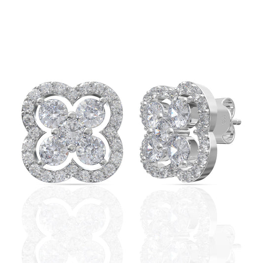 Sterling Silver Diamond Clover Earrings