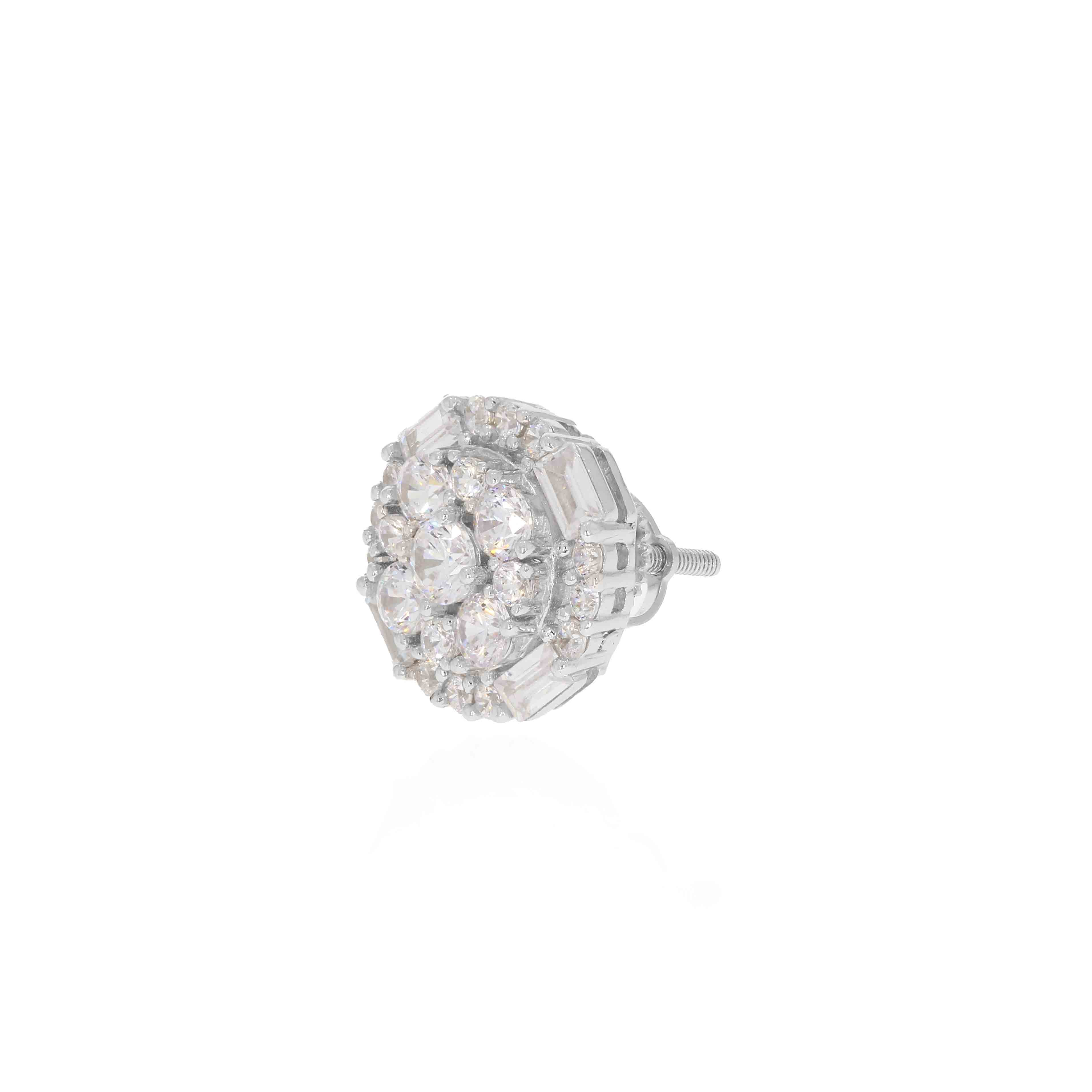 Silver Zircon Halo Round Stud Earrings