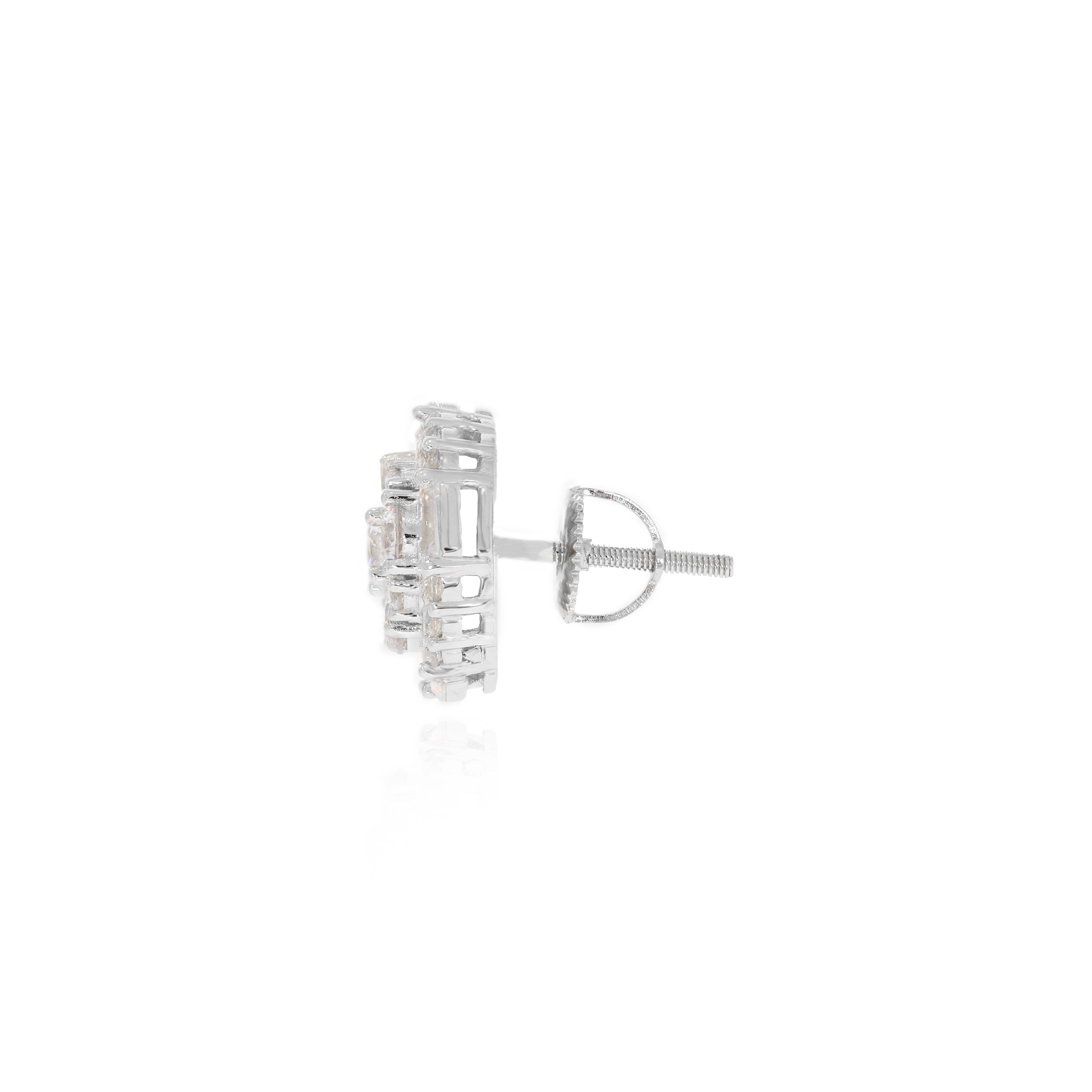 Silver Zircon Halo Round Stud Earrings