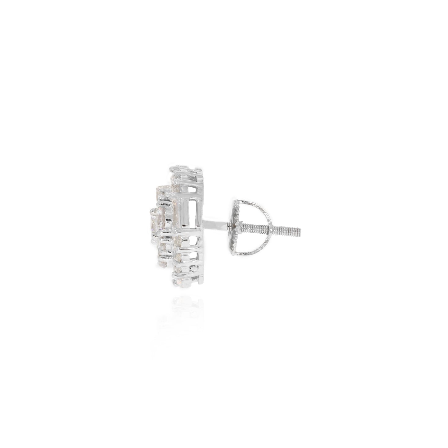 Silver Zircon Halo Round Stud Earrings