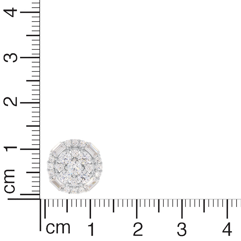 Silver Zircon Halo Round Stud Earrings