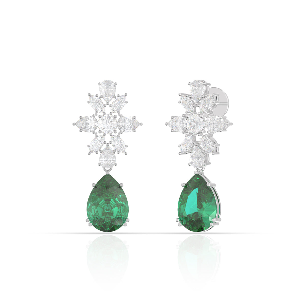 Emerald Drop Diamond Floral Earrings