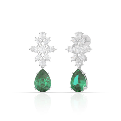 Emerald Drop Diamond Floral Earrings