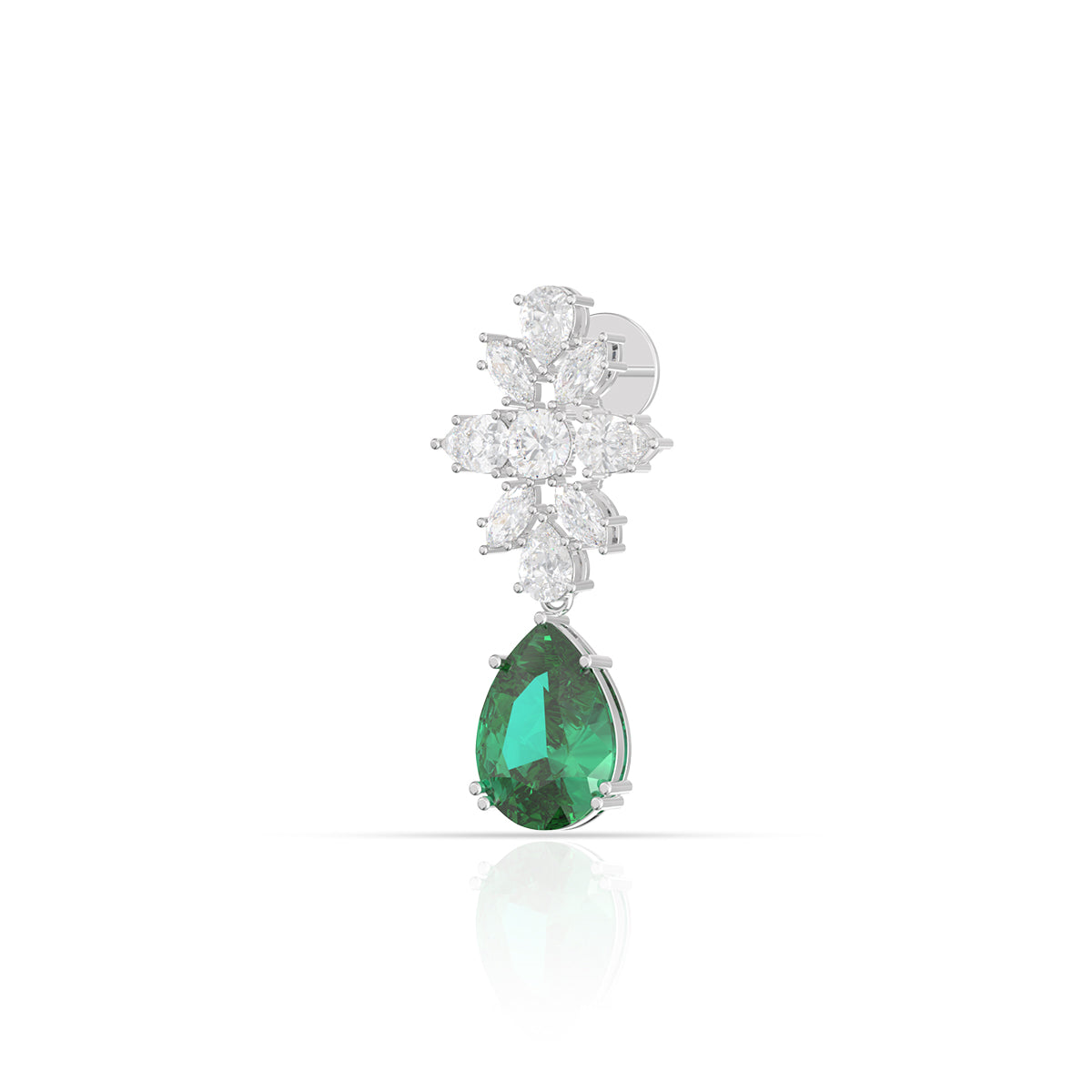 Emerald Drop Diamond Floral Earrings