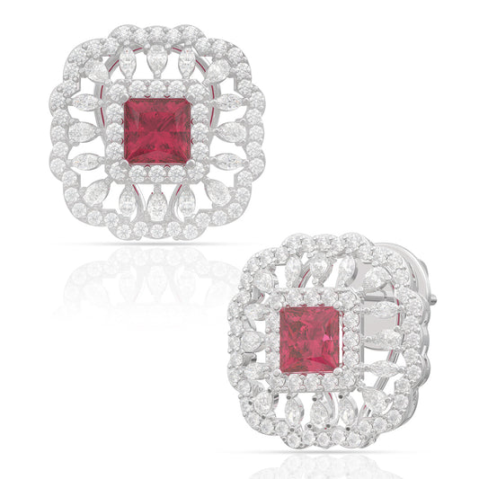 Classic Red Cubic Stud Earrings Perfect for Any Occasion