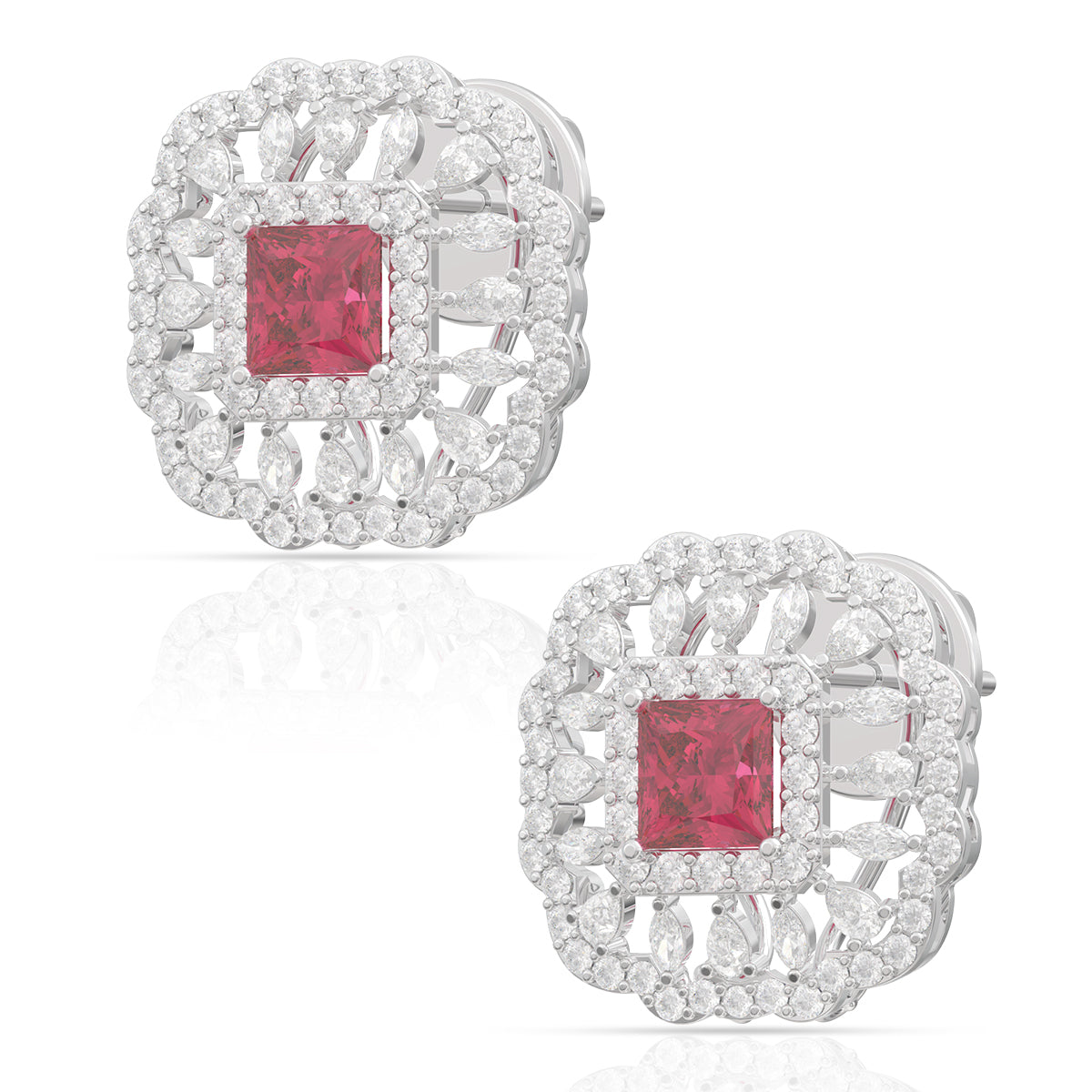 Classic Red Cubic Stud Earrings Perfect for Any Occasion