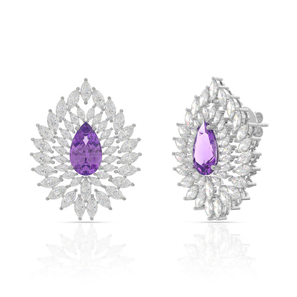 Radiant Purple Gemstone Drop Stud Earrings in Sterling Silver