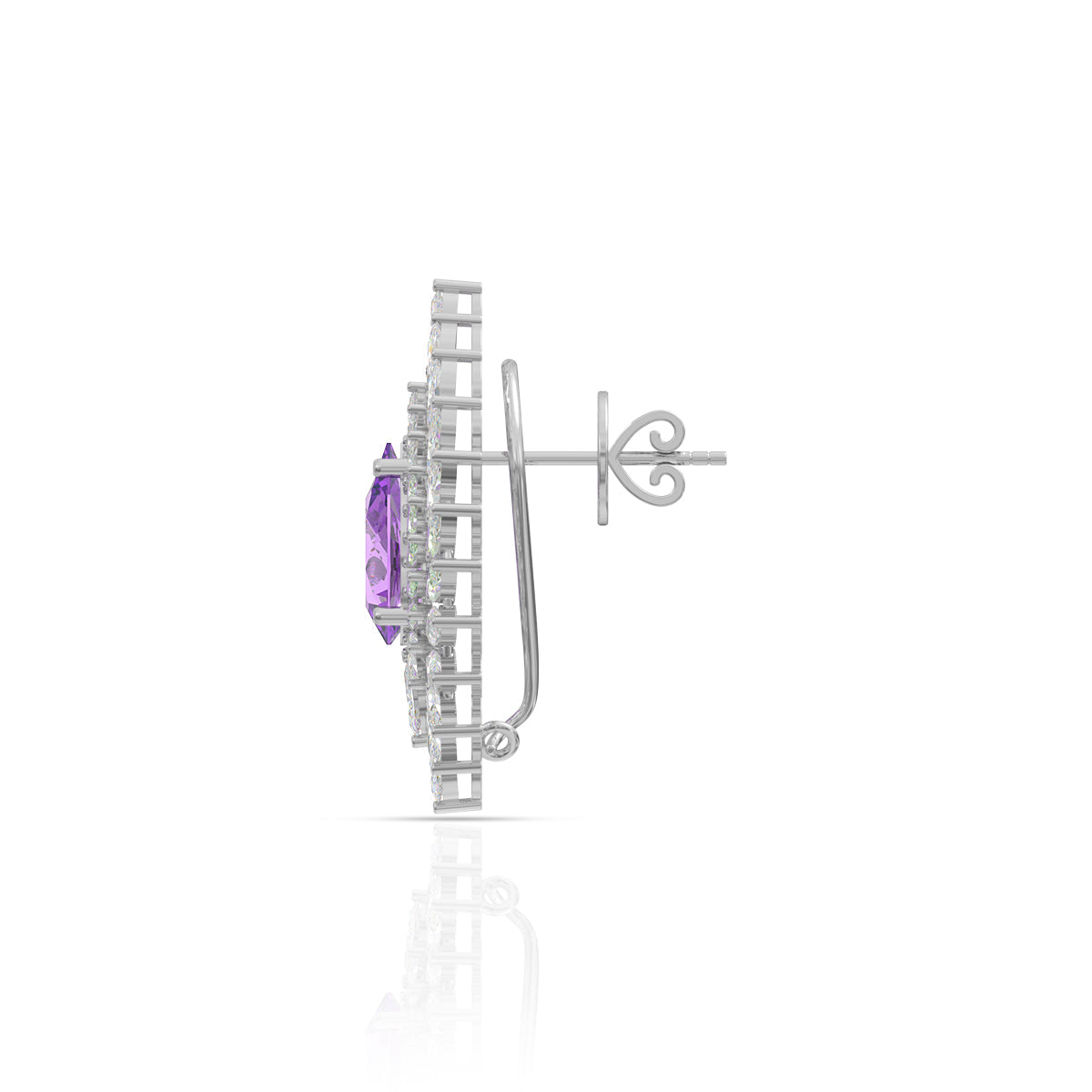 Radiant Purple Gemstone Drop Stud Earrings in Sterling Silver