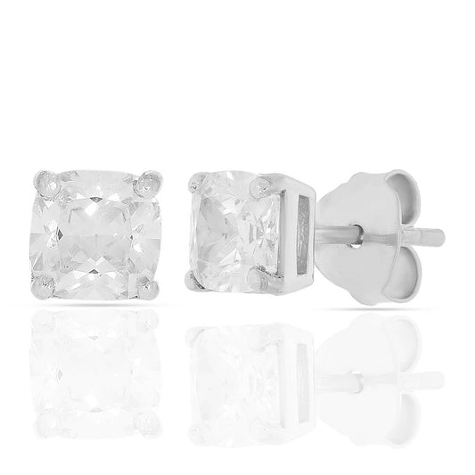 Silver Zircon Symmetry Square Earrings