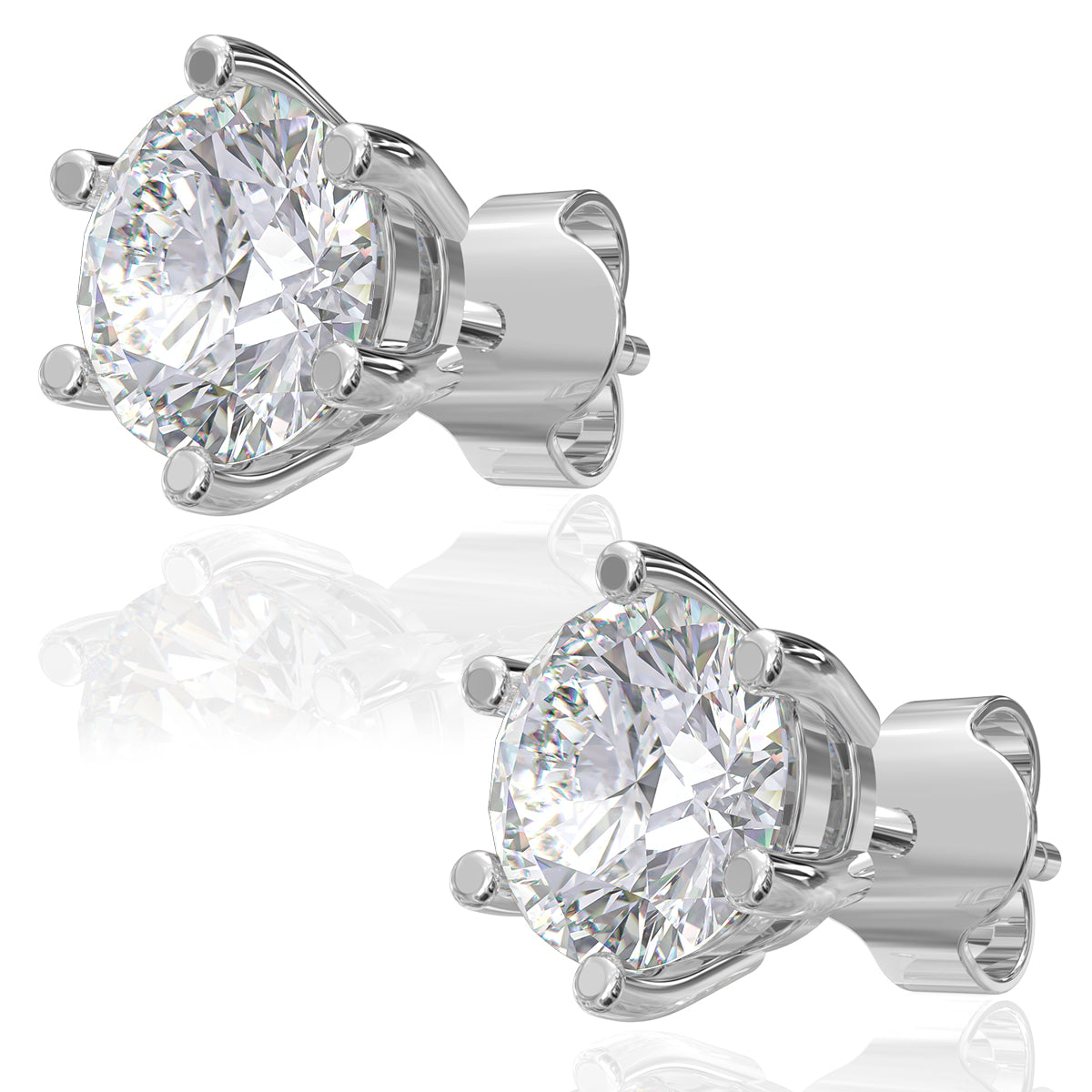 Brilliant Round Cut Stud Earrings In Sterling Silver