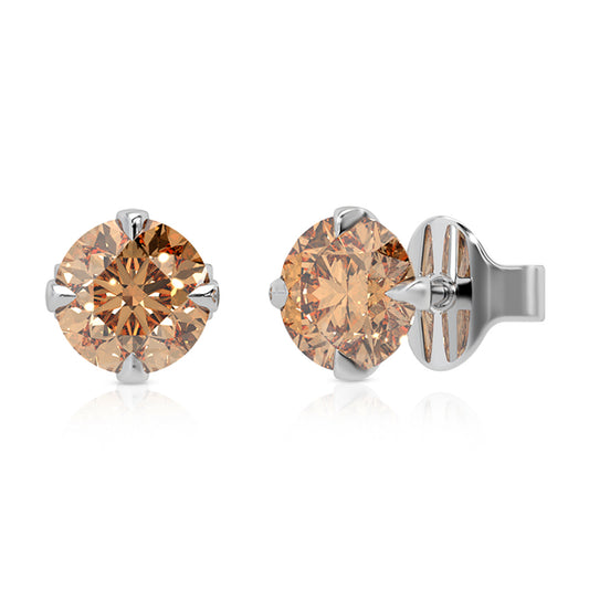 Round Cut Champagne Diamond Stud