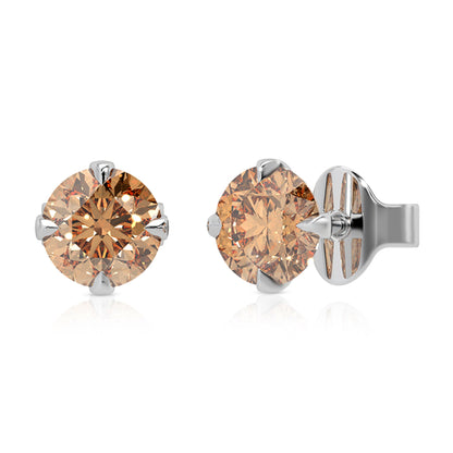 Round Cut Champagne Diamond Stud Earrings 