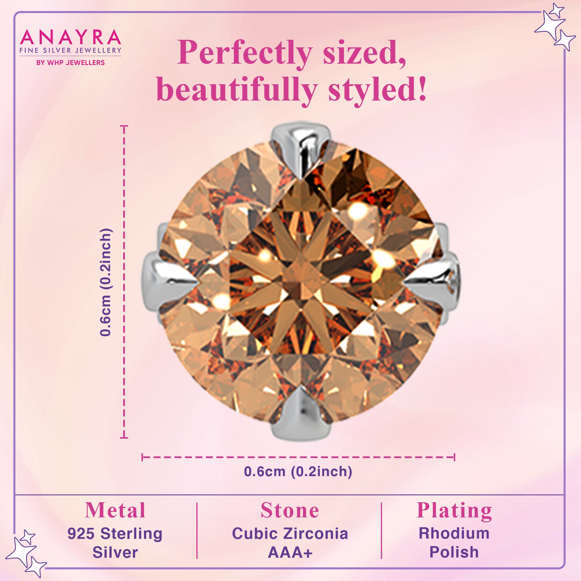 Round Cut Champagne Diamond Stud